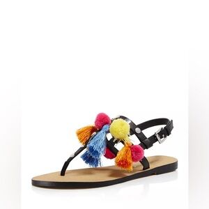 Rebecca Minkoff Estelle Leather Studded Pom-Pom Thong Sandals